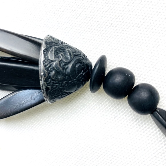 Multi Strand tubular black & ivory beads Statement BOHO Necklace - Picture 6 of 8